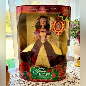 NIB 1997 Disney Beauty and the Beast Enchanted Christmas Holiday Princess Belle